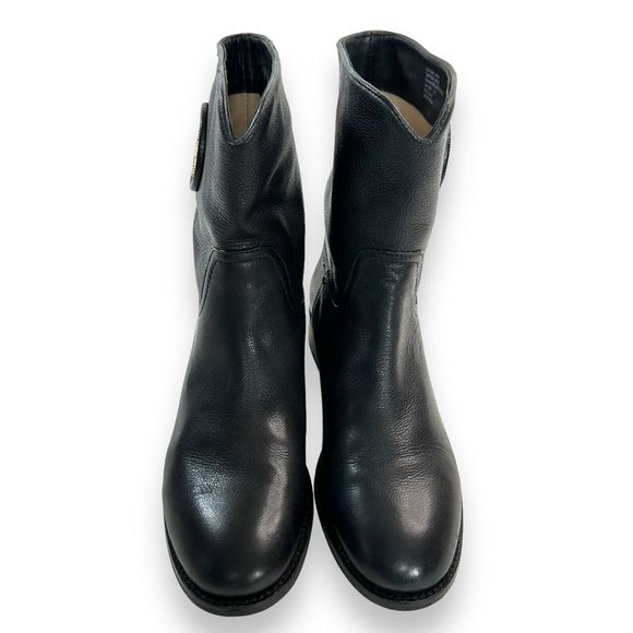 Tory Burch Boots Size 7 M Black Leather Gold Logo Hallie Mid Shaft Short Riding - Picture 5 of 13